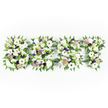 A poignant, horizontal floral tribute carefully shaped to spell SON against a bright white background, seen from above and lit by soft, even daylight that highlights every petal and leaf. Three bold letters - S, O, N - are densely built from large, crisp white blooms that read as chrysanthemums and anemone-like flowers with their striking dark centres, layered with cloud-like white lisianthus and full, ruffled carnations. Small accents of pale lavender and light purple filler thread through the composition, lending a gently consoling wash of colour without overpowering the quiet dignity of the whites. Each letter is edged and supported by feathery green fern fronds and compact green button chrysanthemums that give the shapes weight, depth and a natural, living outline. The underlying structural form is a dark grey to black base, slightly visible where blooms part, giving the letters a clear, sculpted definition. There is a subtle suggestion of scent - the soft, powdery sweetness of carnations and roses mingling with fresh green notes from the ferns - as if the arrangement had been prepared in the cool morning air of a neighbourhood florist near Brent Cross. Arrangements like this carry a reserved, tender warmth; they are chosen for funerals and memorials to say a personal goodbye when words are not enough. As an experienced florist serving the Brent Cross area and nearby Golders Green or Cricklewood, I aim to balance clarity of lettering with the softness of the flowers so the tribute feels both unmistakable and gently comforting to mourners.