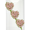 In this serene floral tribute, three heart-shaped clusters of roses appear to gently cascade down a pristine white background, forming a soft, diagonal line from the upper left corner to the lower right. Each heart is lavishly filled with small to medium roses in muted lavender, faded mauve, and pale, powdery pink, giving the impression of a pastel tapestry woven entirely from petals. The flowers are packed closely together, creating a lush and velvety surface, yet their individual shapes remain distinct: some buds are still curled, while others are fully open, revealing their layered centres and subtle gradations of colour. Delicate tendrils of ivy trace the contours of the hearts, then stretch between them like green ribbons, tying the three shapes into one continuous expression of love. The ivy's fresh, glossy leaves bring a grounded, natural feeling to the arrangement, echoing the green spaces that offer quiet respite around Brent Cross and the surrounding residential streets. The lighting is soft and even, giving the roses a gentle sheen and allowing their pastel tones to glow without harsh contrasts. Behind the arrangement, faint vertical reflections hint at glass or polished architectural details, suggesting a modern, peaceful interior suitable for a farewell gathering. This three-heart design carries a strong sense of connection-between generations, between partners, or between close friends-making it an especially poignant choice for a funeral or memorial. It offers a visual language of care, remembrance, and enduring affection for families coming together in the Brent Cross area to say a final, heartfelt goodbye.